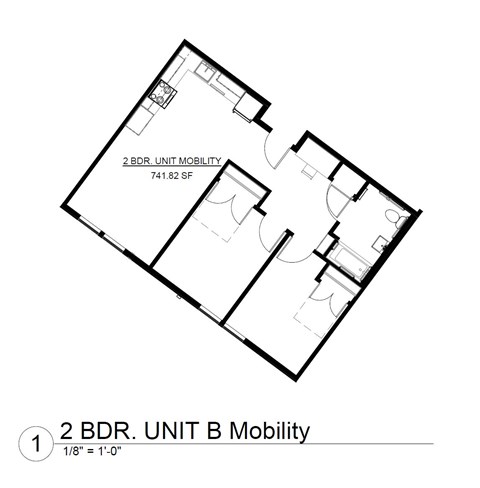Floor plan for 2 beds, 1 bath, 742 sqft
